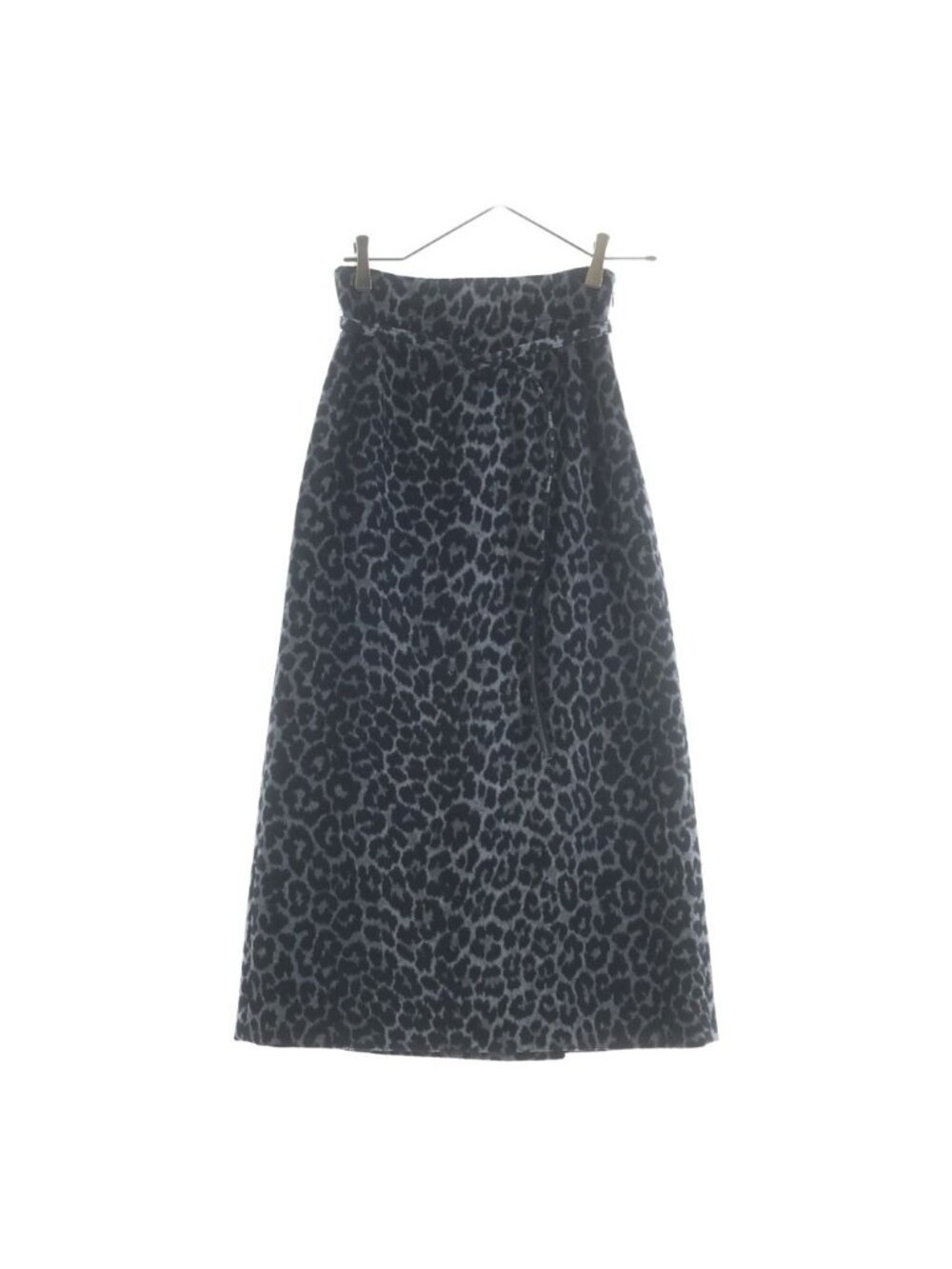 Dior All Over Leopard Pattern Cashmere Blend Wool Tight Long Skirt Gray Black